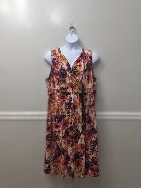 Eddie Bauer Floral Faux Wrap Sleeveless Wrap Dress  XXL Red Orange Summer Casual